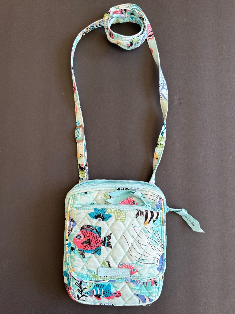 Vera Bradley Aqua Quilted Crossbody with Fish Print